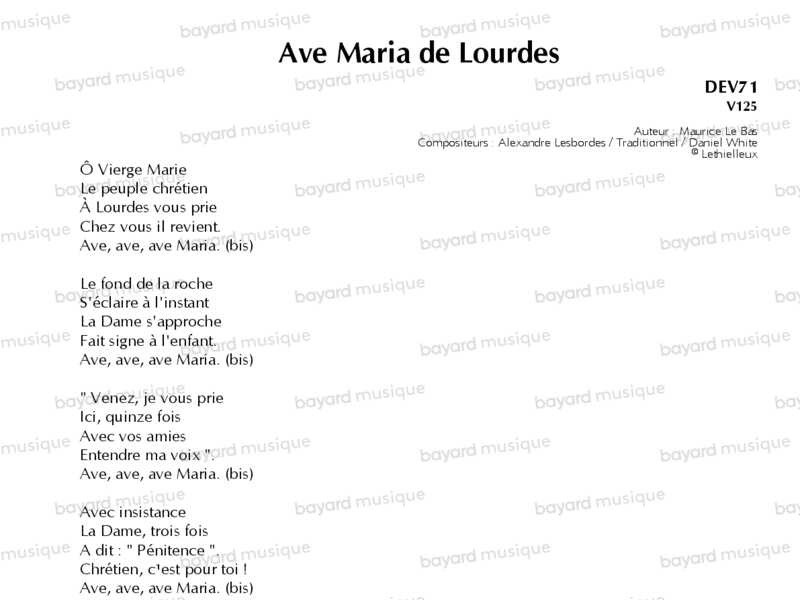 Chantons en Eglise Ave Maria de Lourdes