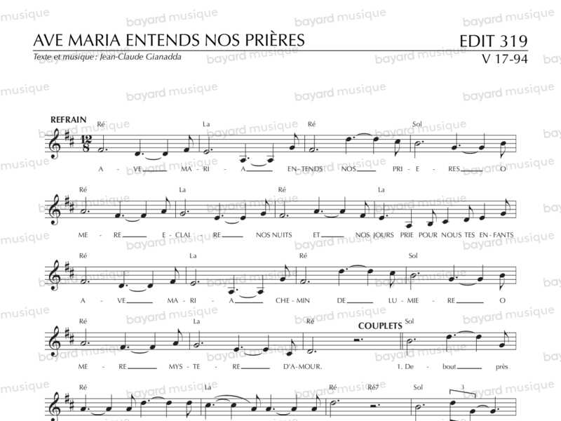 Chantons En Eglise Ave Maria Entends Nos Pri res