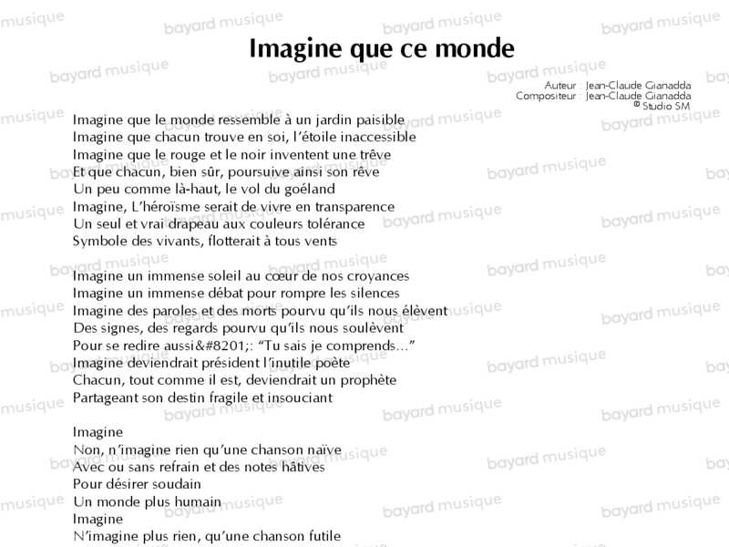 Chantons En Eglise Imagine Que Ce Monde