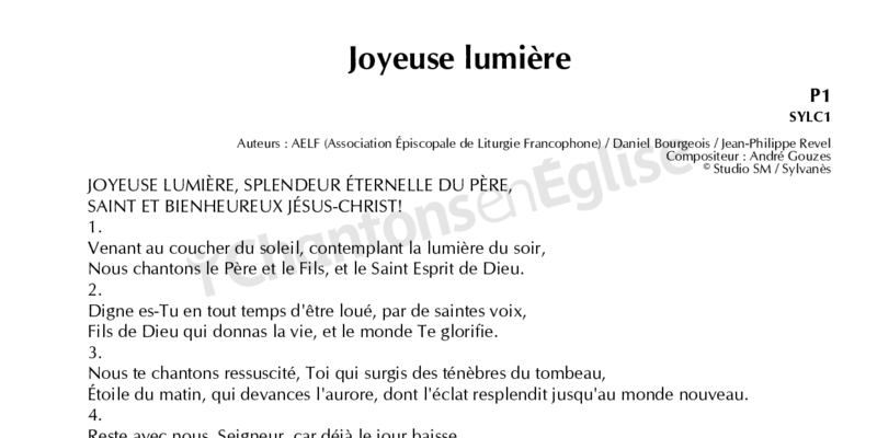 Chantons En Eglise Joyeuse Lumiere P1 Aelf Bourgeois Revel Gouzes Abbaye De Sylvanes Studio Sm
